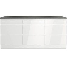 Waschtischunterschrank mit drei Türen und grauem Waschbecken