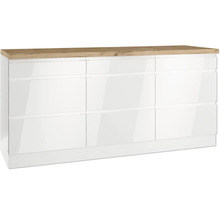 Kommode mit drei Schubladenreihen und Holzplatte