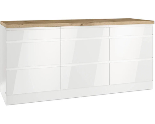 Kommode mit drei Schubladenreihen und Holzplatte