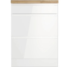 Weißer Waschtischunterschrank mit drei Schubladen und einer Holzplatte