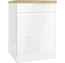 Unterschrank mit drei Schubladen und hölzerner Arbeitsplatte