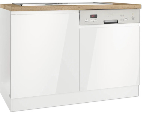 Geschirrspüler mit weißer Front unter einer Holzarbeitsplatte