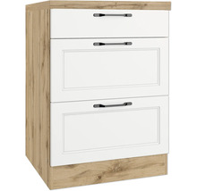 Küchenunterschrank mit drei Schubladen und Griffen