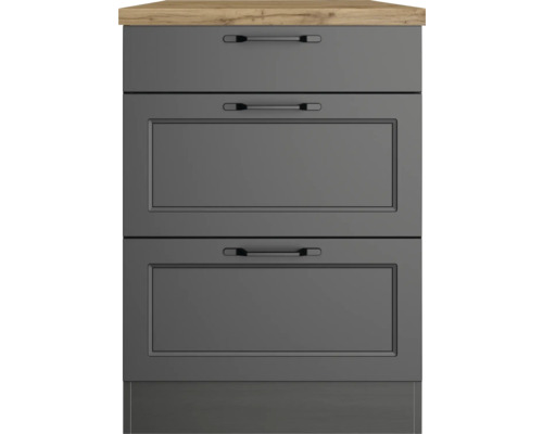 Küchenunterschrank mit Arbeitsplatte und drei Schubladen