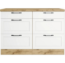 Küchenunterschrank mit Schubladen und Arbeitsplatte in Holzoptik