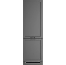 Grauer Bad-Hochschrank mit zwei Schubladen und Griffen