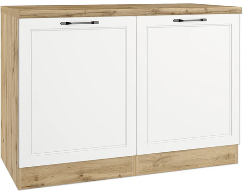 Spülenschrank Held Möbel Lübeck 120x60x86 cm weiß matt/wotan eiche mit Drehtüre Unterschrank mit zwei Türen im Landhausstil