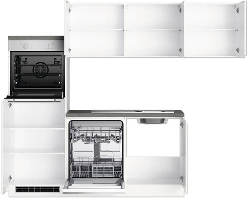 Küchenzeile mit Backofen, Geschirrspüler, Spüle und Oberschränken