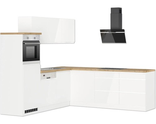 Moderne Küche mit Einbaubackofen, Geschirrspüler und Dunstabzugshaube