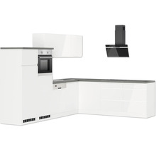 Küchenzeile mit Einbaubackofen, Dunstabzugshaube und Spülmaschine