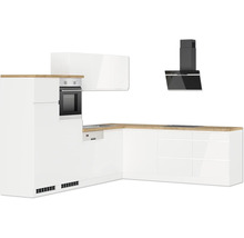 Küchenzeile mit Spüle, Geschirrspüler, Backofen und Dunstabzugshaube