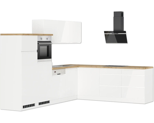 Küchenzeile mit Spüle, Geschirrspüler, Backofen und Dunstabzugshaube