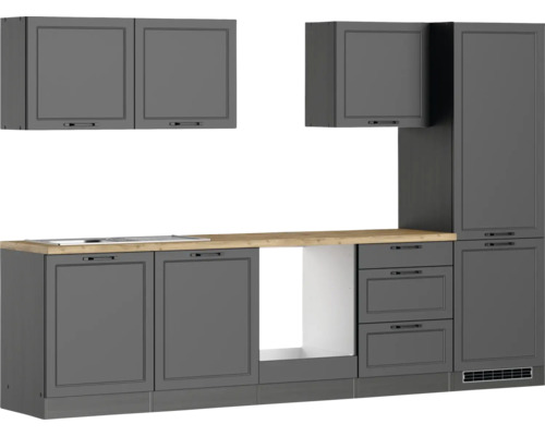 Küchenzeile mit Unterschränken, Schubladen und Hängeschränken