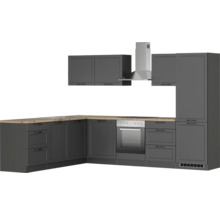 Komplette Küchenzeile mit Spüle, Herd, Backofen, Dunstabzugshaube und Schränken