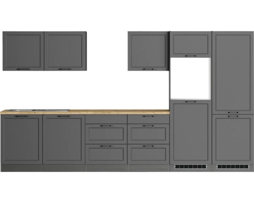 Küchenblock Held Möbel Lübeck 360 cm grau matt/graphit Graue Küchenzeile mit Schränken und Schubladen