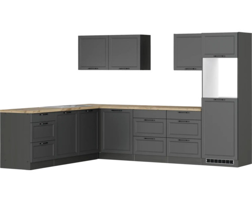 Winkelküche Held Möbel Lübeck 300 cm weiß matt/wotan eiche Küchenzeile mit Unterschränken, Schubladen und Hängeschränken