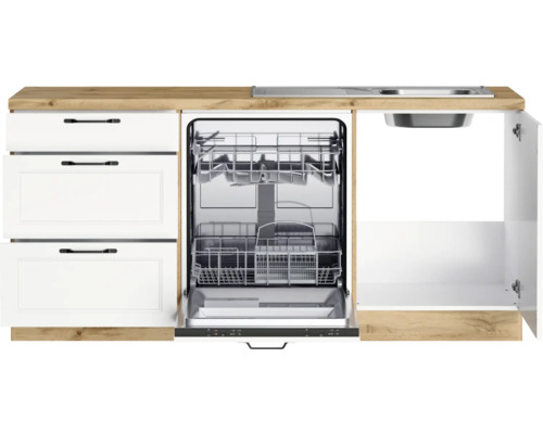 Küchenzeile mit Spülmaschine, Spüle und Schubladen