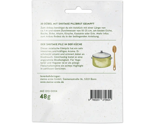 Verpackung mit 20 geimpften Dübeln mit Shiitake Pilzbrut