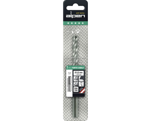 Alpen HSS Forte Cobalt Metallbohrer mit 8 Millimeter Durchmesser im Blister