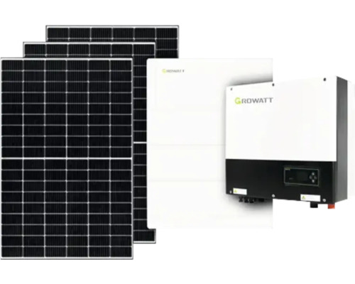 PV-Komplettanlage DAH mit Speicher 7,68 kW (notstromfähig), 5 kWp, inkl. Hybrid-Wechselrichter und Zubehör für Bitumen Flachdach (inkl. Aufständerung)