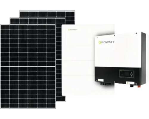 PV-Komplettanlage DAH mit Speicher 7,68 kW (notstromfähig), 6 kWp, inkl. Hybrid-Wechselrichter und Zubehör für Bitumen Flachdach (inkl. Aufständerung)