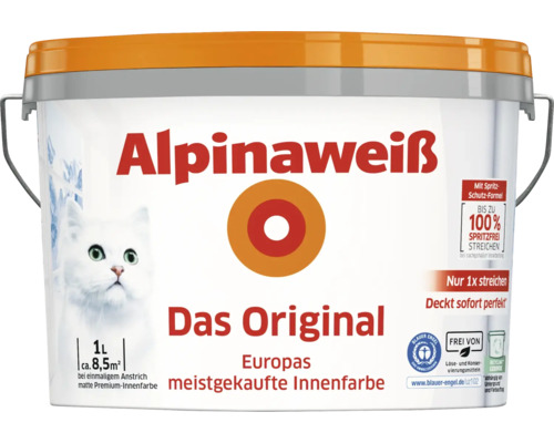Alpinaweiß Innenfarbe, 1 Liter, für circa 8,5 Quadratmeter