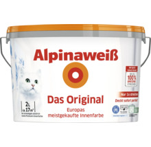 Eimer Alpinaweiß Innenfarbe mit zwei Liter Inhalt für circa 17 Quadratmeter