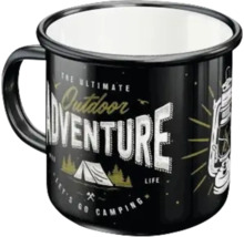 Schwarze Outdoor-Abenteuer-Tasse aus Emaille
