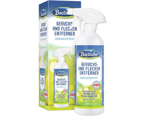 Bactador Geruchs- und Fleckenentferner 750 ml Flasche und Verpackung