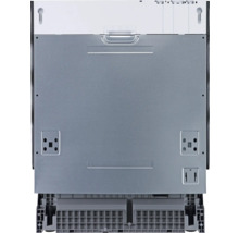 Rückansicht eines Geschirrspülers mit Details zu Anschlüssen und Konstruktion.