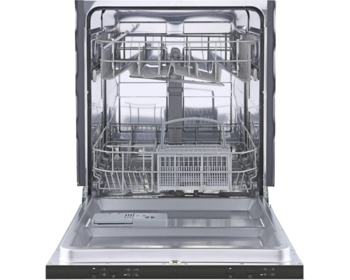 Innenansicht eines Geschirrspülers mit geöffneter Tür und herausnehmbaren Körben