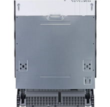 Rückansicht eines Geschirrspülers mit Details zu Anschlüssen und Befestigungen.