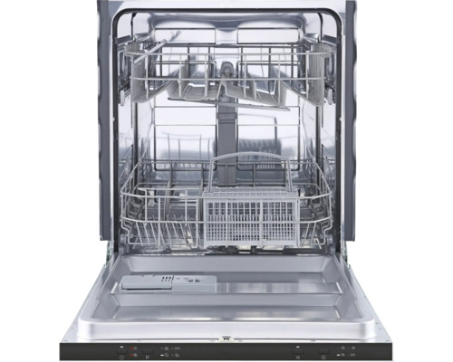 Offener Geschirrspüler mit Besteckkörben und Spülarmen