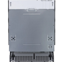 Rückansicht eines Geschirrspülers mit Details zu Anschlüssen und Befestigungen.