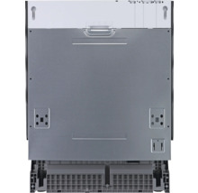 Rückansicht eines Geschirrspülers mit Details zu Anschlüssen und Befestigungen.