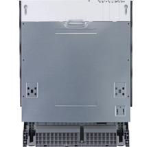 Rückansicht eines Geschirrspülers mit Details zu Anschlüssen und Befestigungen.