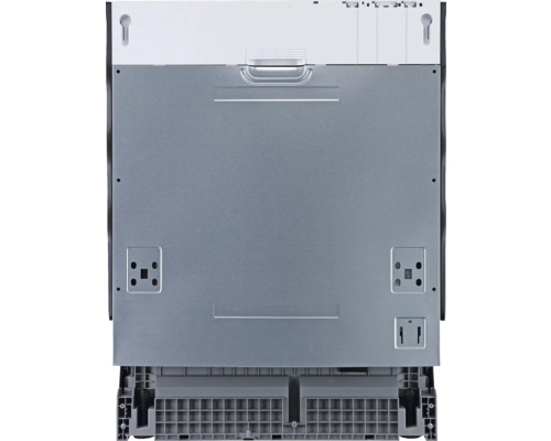 Rückansicht eines Geschirrspülers mit Details zu Anschlüssen und Befestigungen.