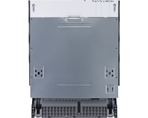 Rückansicht eines Geschirrspülers mit Details zu Anschlüssen und Bauweise.