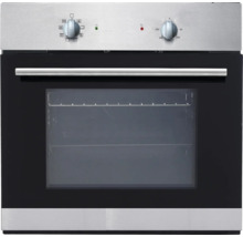 Einbaubackofen mit schwarzer Glastür und Bedienelementen.