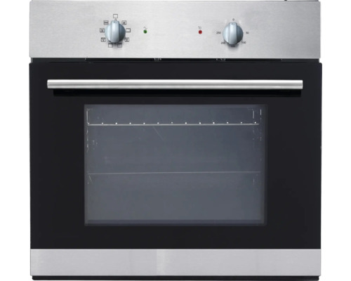 Einbaubackofen mit schwarzer Glastür und Bedienelementen.