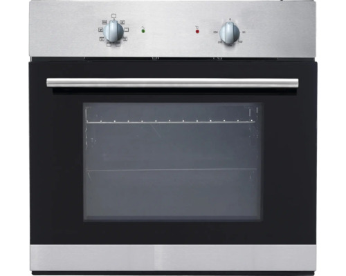 Edelstahl Einbaubackofen mit Glastür und Drehknöpfen