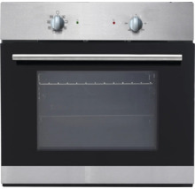 Edelstahl Einbaubackofen mit Glasfront und Bedienknöpfen