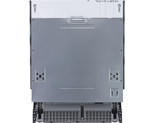 Rückansicht eines Geschirrspülers mit Details zu Anschlüssen und Befestigungen.