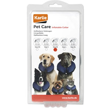 Karlie Logo. Verpackung eines aufblasbaren Halskragens für Haustiere in verschiedenen Größen.