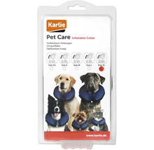 Karlie Logo. Verpackung eines aufblasbaren Halskragens für Haustiere in verschiedenen Größen, geeignet für Hunde und Katzen