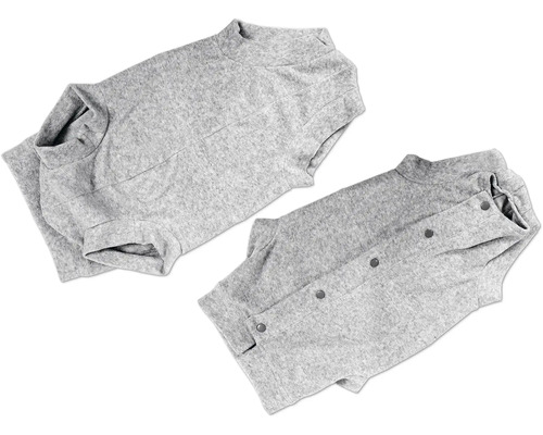 Zwei graue, gefaltete Baby-Bodys