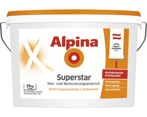 Eimer Alpina Superstar Innenfarbe Weiß, 25 Kilogramm für Neu- und Renovierungsanstriche