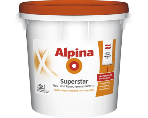 Alpina Wandfarbe Superstar weiß 40 kg Eimer Alpina Superstar Innenfarbe Weiss für Neu- und Renovierungsanstriche