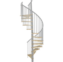Wendeltreppe aus Metall mit Holzstufen