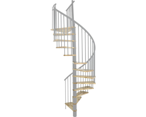 Wendeltreppe aus Metall mit Holzstufen